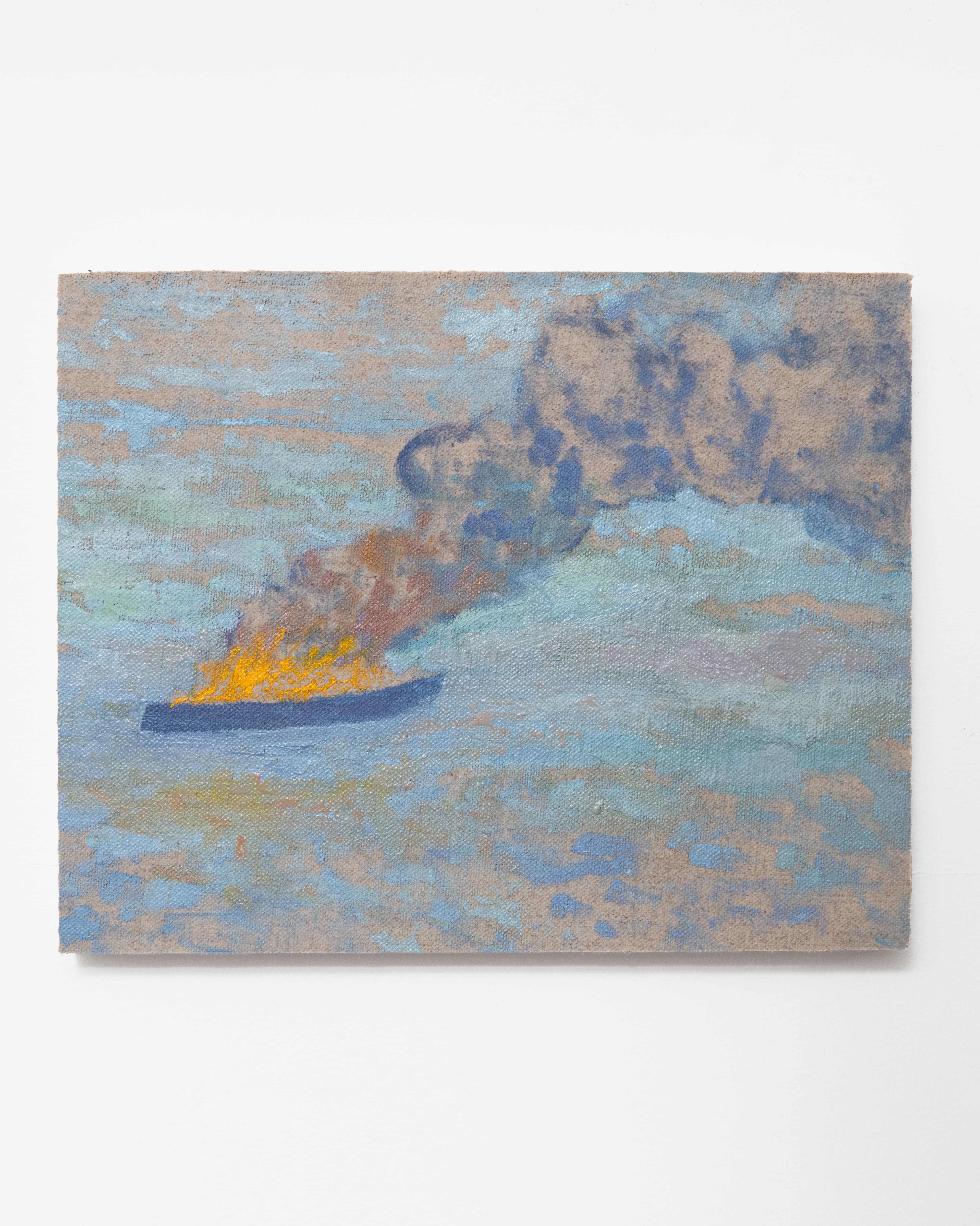 Hannah Day
Burning Vessel, Gulf of Maine, 2024
oil on Belgian linen on panel
8 x 10 in.